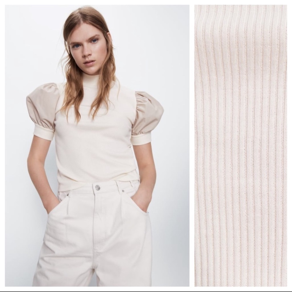 NWOT Zara Cream Contrasting Fabric Shirt